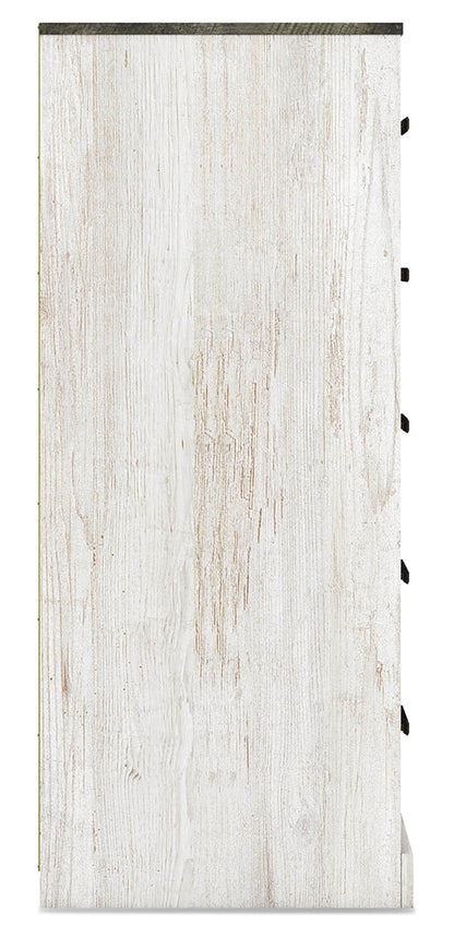 Shawburn Queen Platform Bed with Dresser, Chest and 2 Nightstands in White/Dark Charcoal Gray - PKG016201