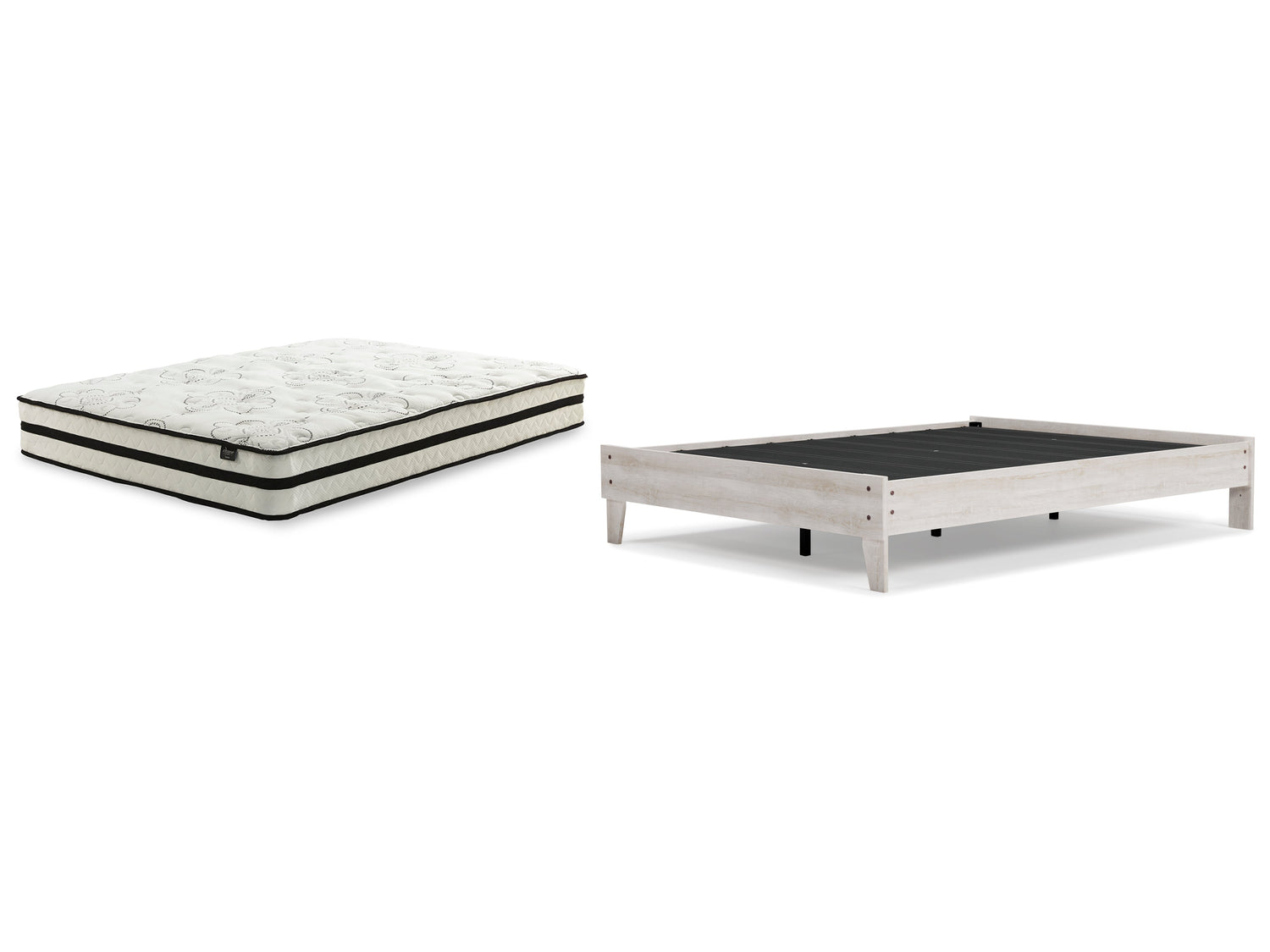 Shawburn Queen Platform Bed with Mattress in Whitewash - PKG018358