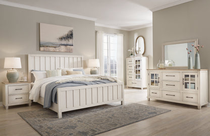 Shaybrock California King Panel Bed with Mirrored Dresser and 2 Nightstands in Antique White - PKG020393