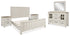 Shaybrock California King Panel Bed with Mirrored Dresser and 2 Nightstands in Antique White - PKG020393