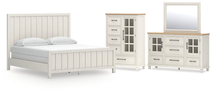 Shaybrock California King Panel Bed with Mirrored Dresser and Chest in Antique White from Ashley - Luna Furniture