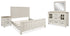Shaybrock California King Panel Bed with Mirrored Dresser and Nightstand in Antique White - PKG020395