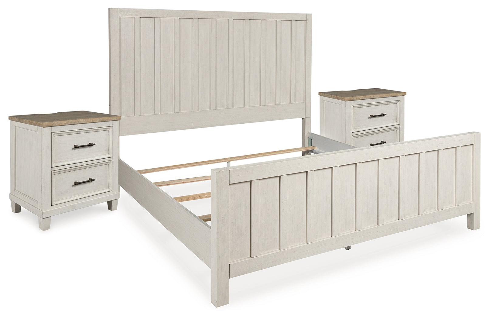 Shaybrock King Panel Bed with 2 Nightstands in Antique White - PKG020391