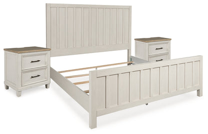 Shaybrock King Panel Bed with 2 Nightstands in Antique White - PKG020391