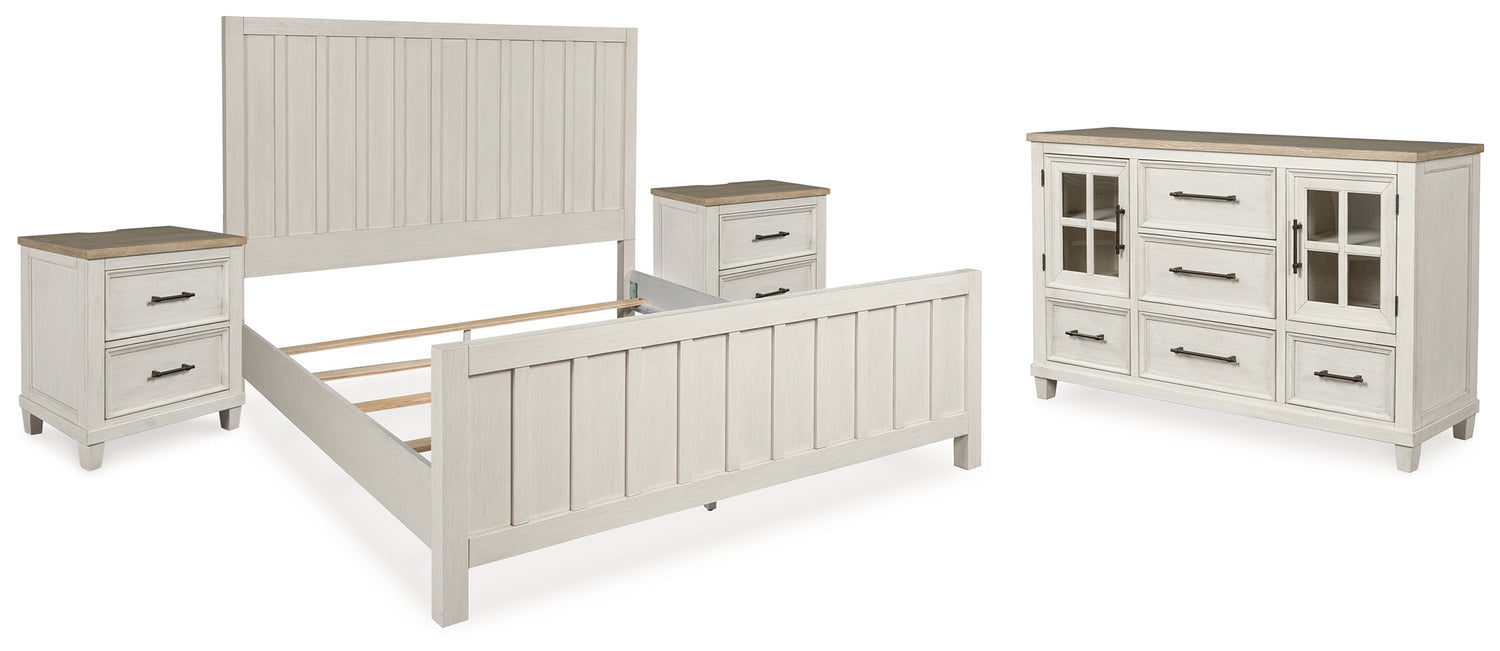 Shaybrock King Panel Bed with Dresser and 2 Nightstands in Antique White - PKG020390