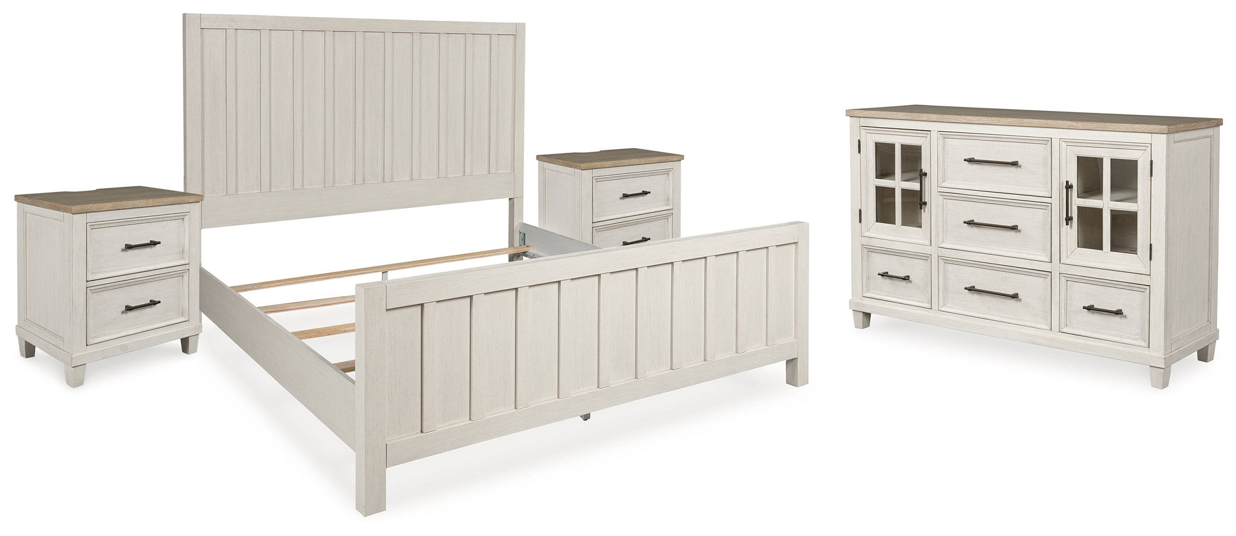 Shaybrock King Panel Bed with Dresser and 2 Nightstands in Antique White - PKG020390