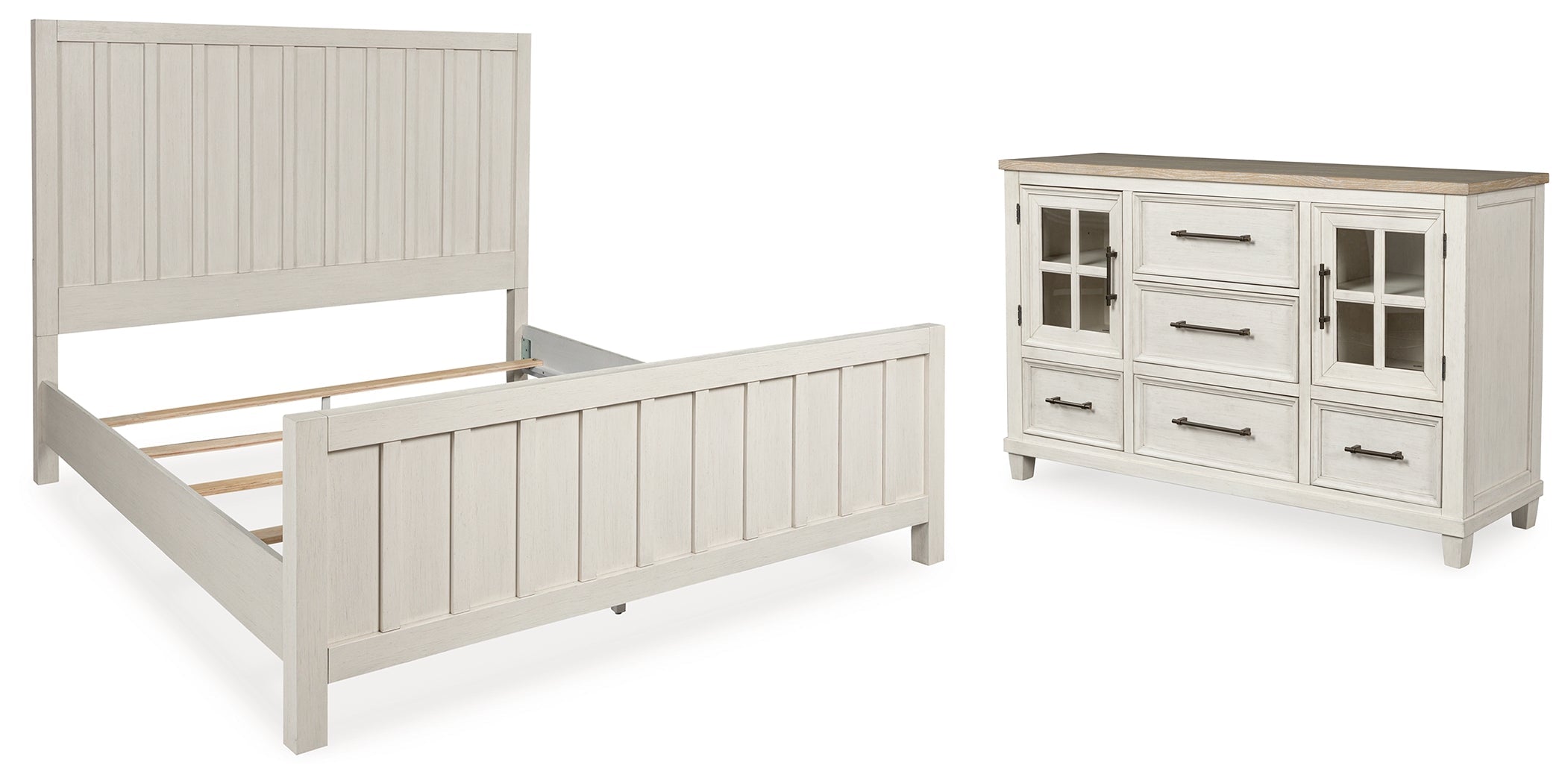 Shaybrock King Panel Bed with Dresser in Antique White - PKG020389