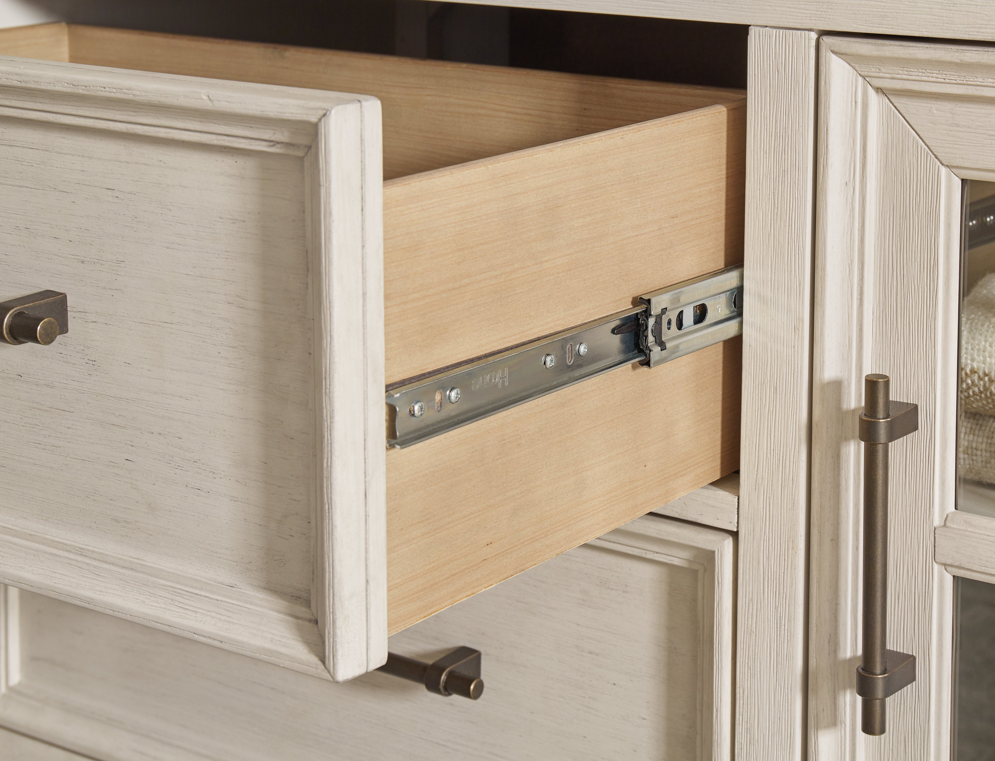 Shaybrock King Panel Bed with Mirrored Dresser and Nightstand in Antique White - PKG020386