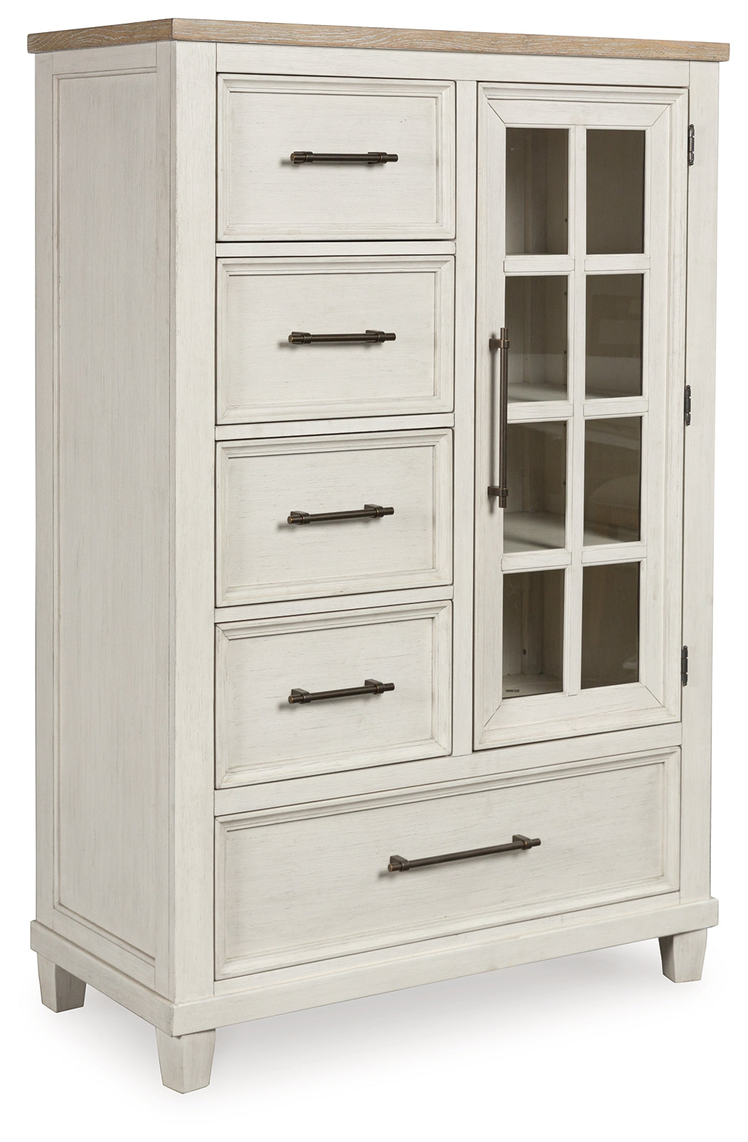 Shaybrock King Panel Bed with Mirrored Dresser, Chest and 2 Nightstands in Antique White from Ashley - Luna Furniture