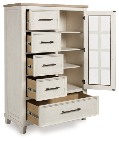 Shaybrock King Panel Bed with Mirrored Dresser, Chest and 2 Nightstands in Antique White from Ashley - Luna Furniture