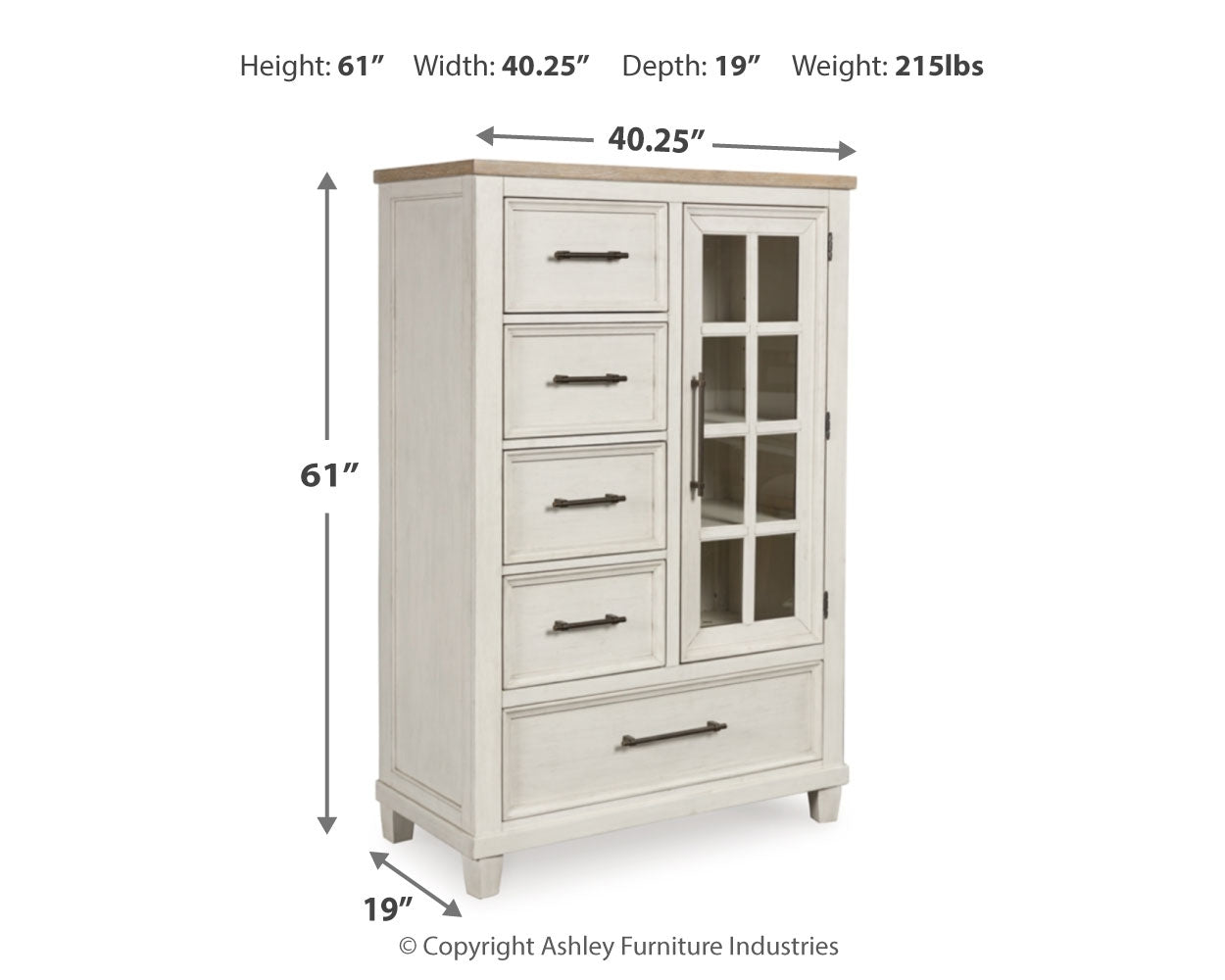 Shaybrock King Panel Bed with Mirrored Dresser, Chest and 2 Nightstands in Antique White from Ashley - Luna Furniture