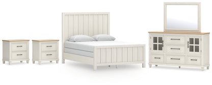 Shaybrock Queen Panel Bed with Mirrored Dresser and 2 Nightstands in Antique White from Ashley - Luna Furniture