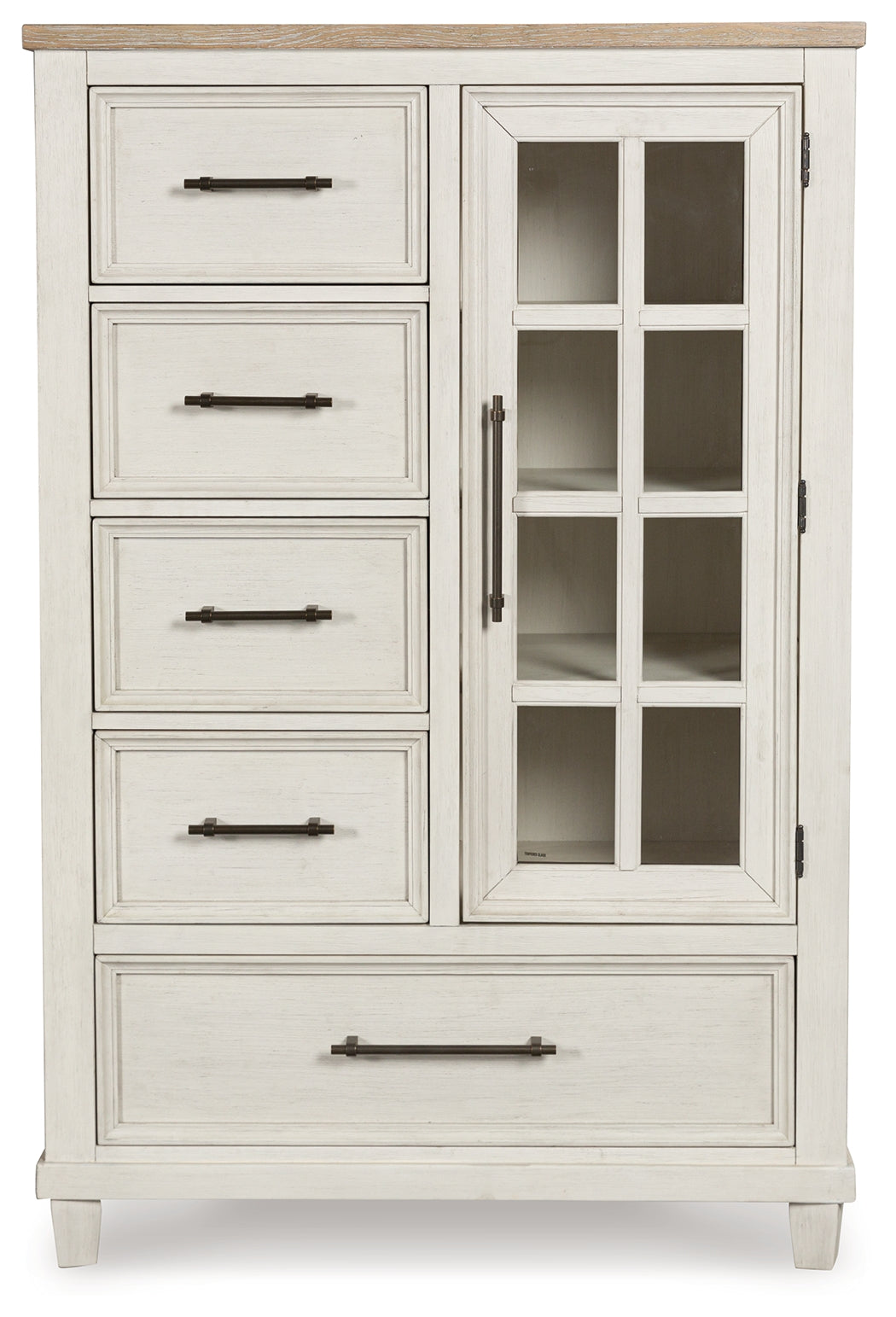 Shaybrock Queen Panel Bed with Mirrored Dresser and Chest in Antique White from Ashley - Luna Furniture