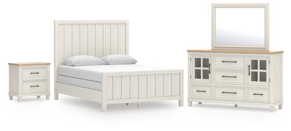 Shaybrock Queen Panel Bed with Mirrored Dresser and Nightstand in Antique White from Ashley - Luna Furniture