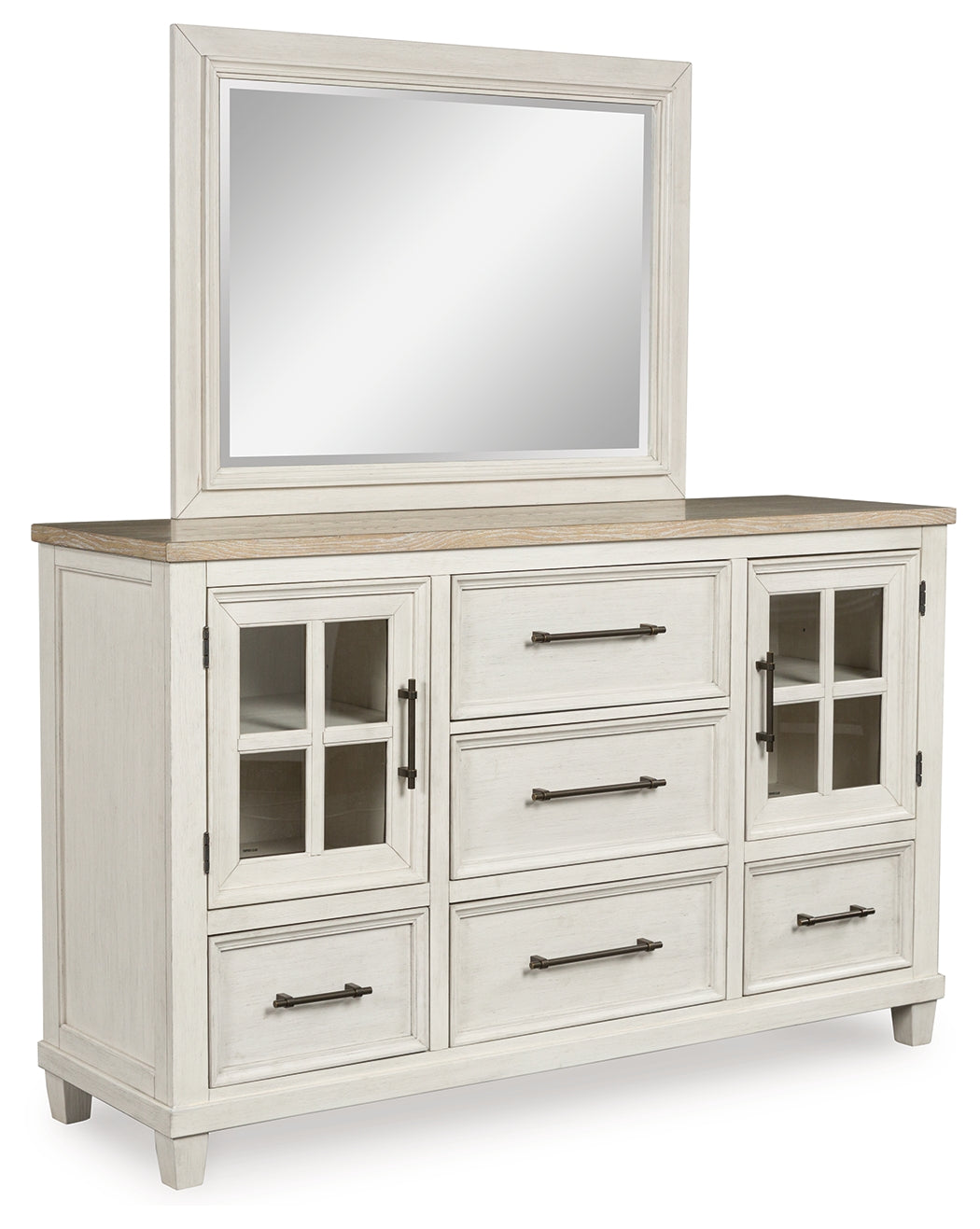 Shaybrock Queen Panel Bed with Mirrored Dresser, Chest and Nightstand in Antique White from Ashley - Luna Furniture