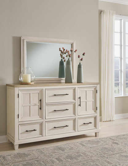 Shaybrock Queen Panel Bed with Mirrored Dresser, Chest and Nightstand in Antique White from Ashley - Luna Furniture