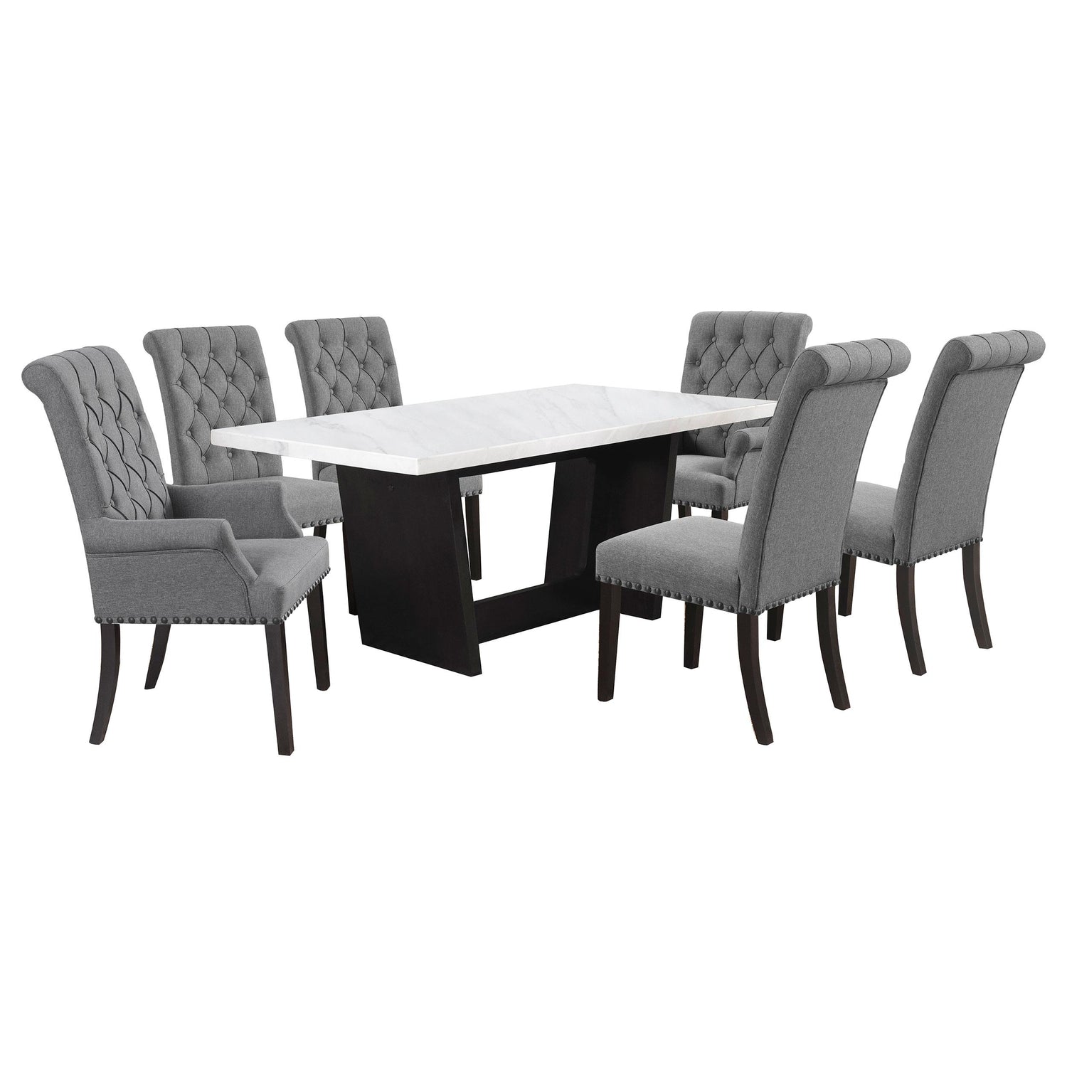 Sherry 7-piece Rectangular Marble Top Dining Table Set Grey - 115511-S7G