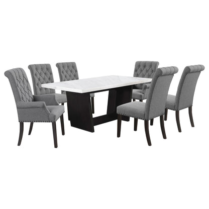 Sherry 7-piece Rectangular Marble Top Dining Table Set Grey - 115511-S7G