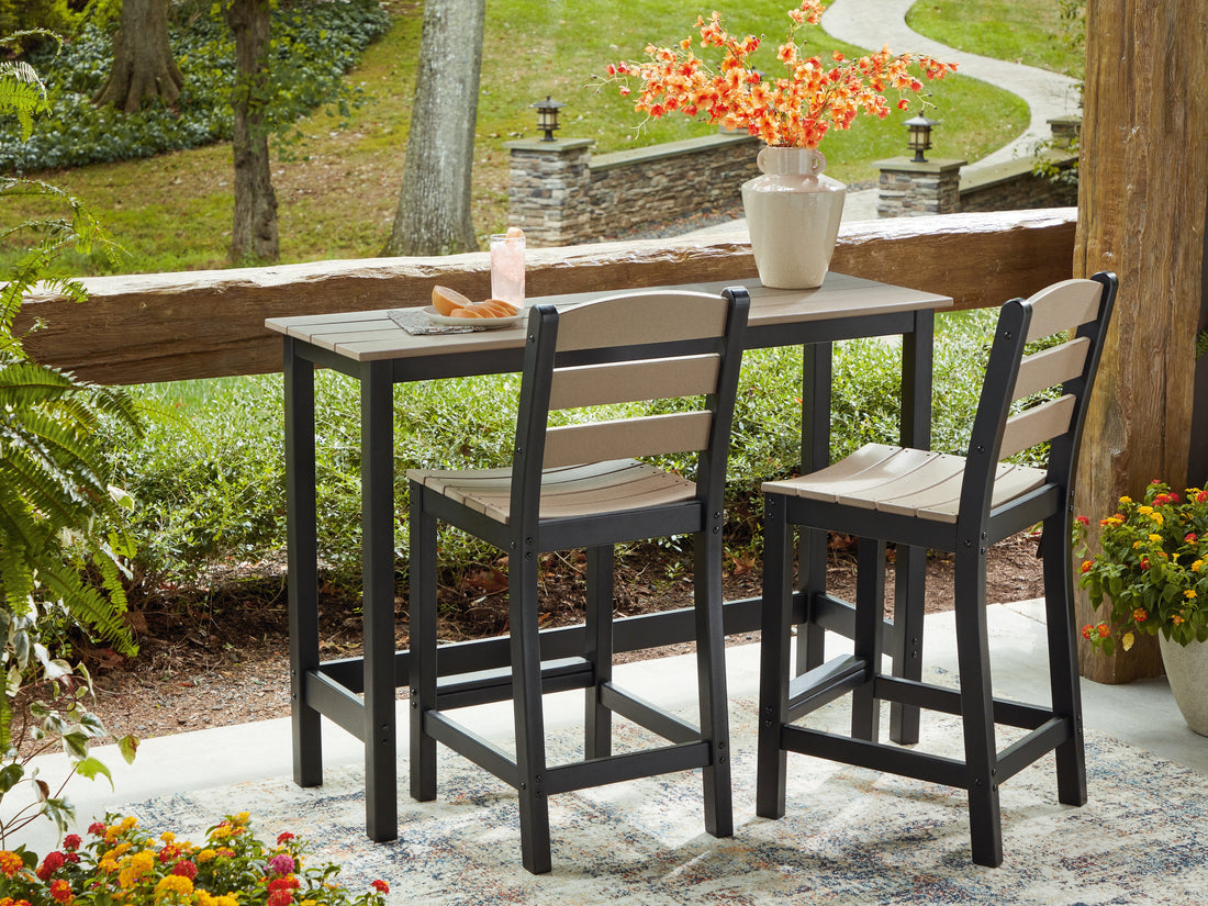 Shoreline Beach Black/Beige Outdoor Counter Table and 2 Barstools - PCP221-113