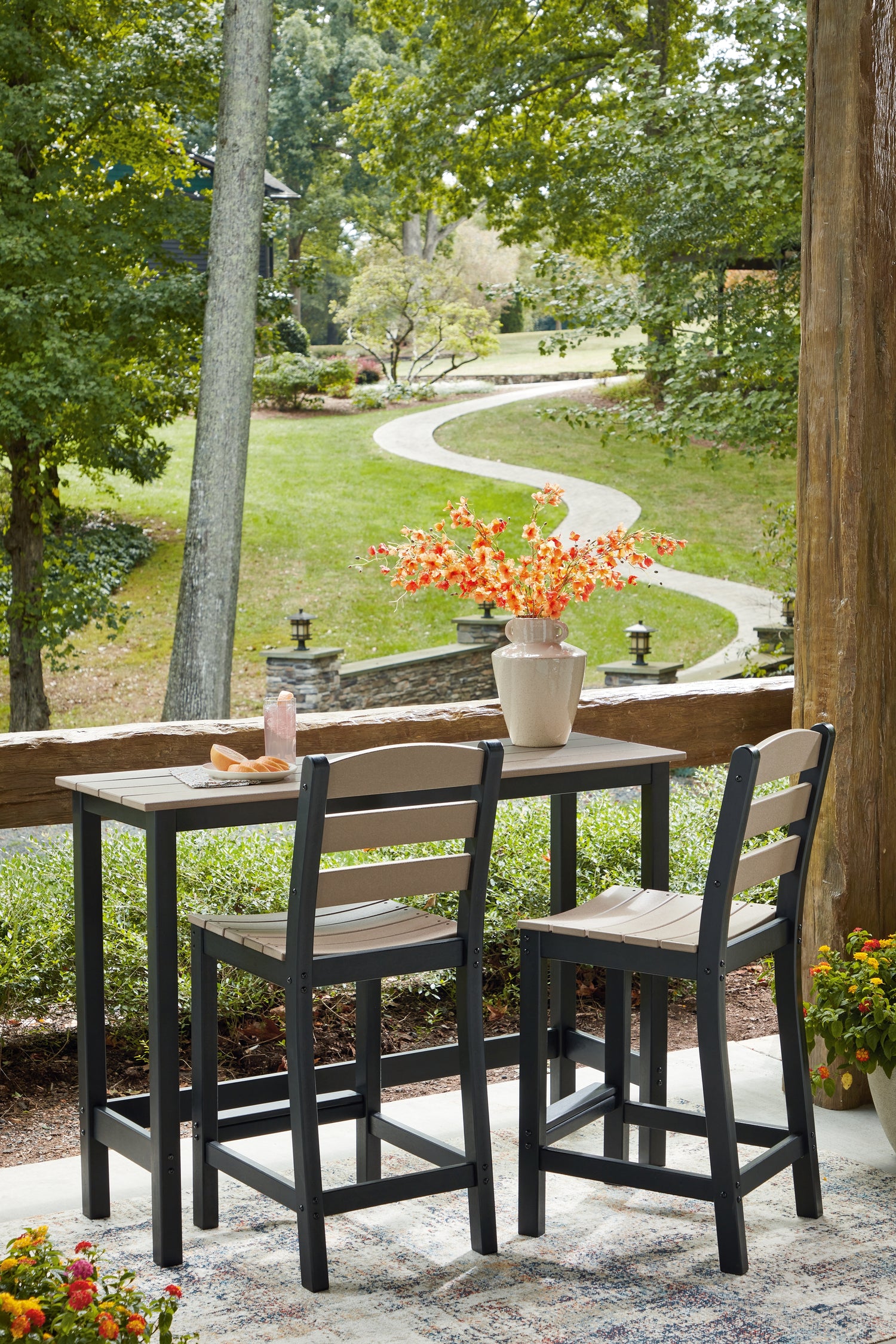 Shoreline Beach Black/Beige Outdoor Counter Table and 2 Barstools - PCP221-113