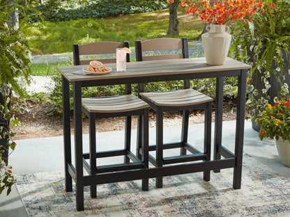 Shoreline Beach Black/Beige Outdoor Counter Table and 2 Barstools - PCP221-113
