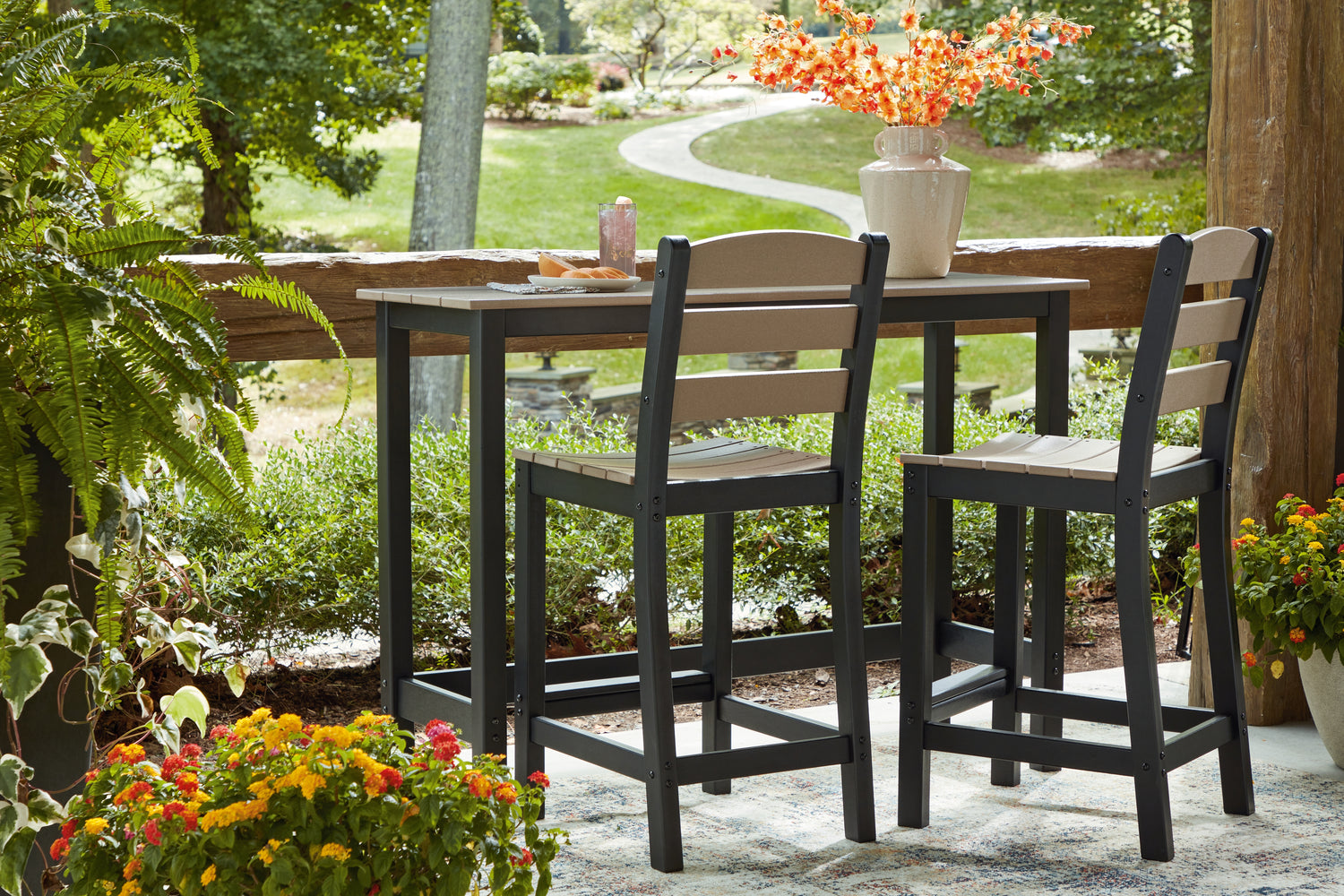 Shoreline Beach Black/Beige Outdoor Counter Table and 2 Barstools - PCP221-113