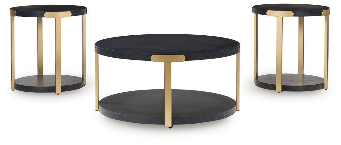 Shylore Black/Brass Finish Table (Set of 3) - T410-13