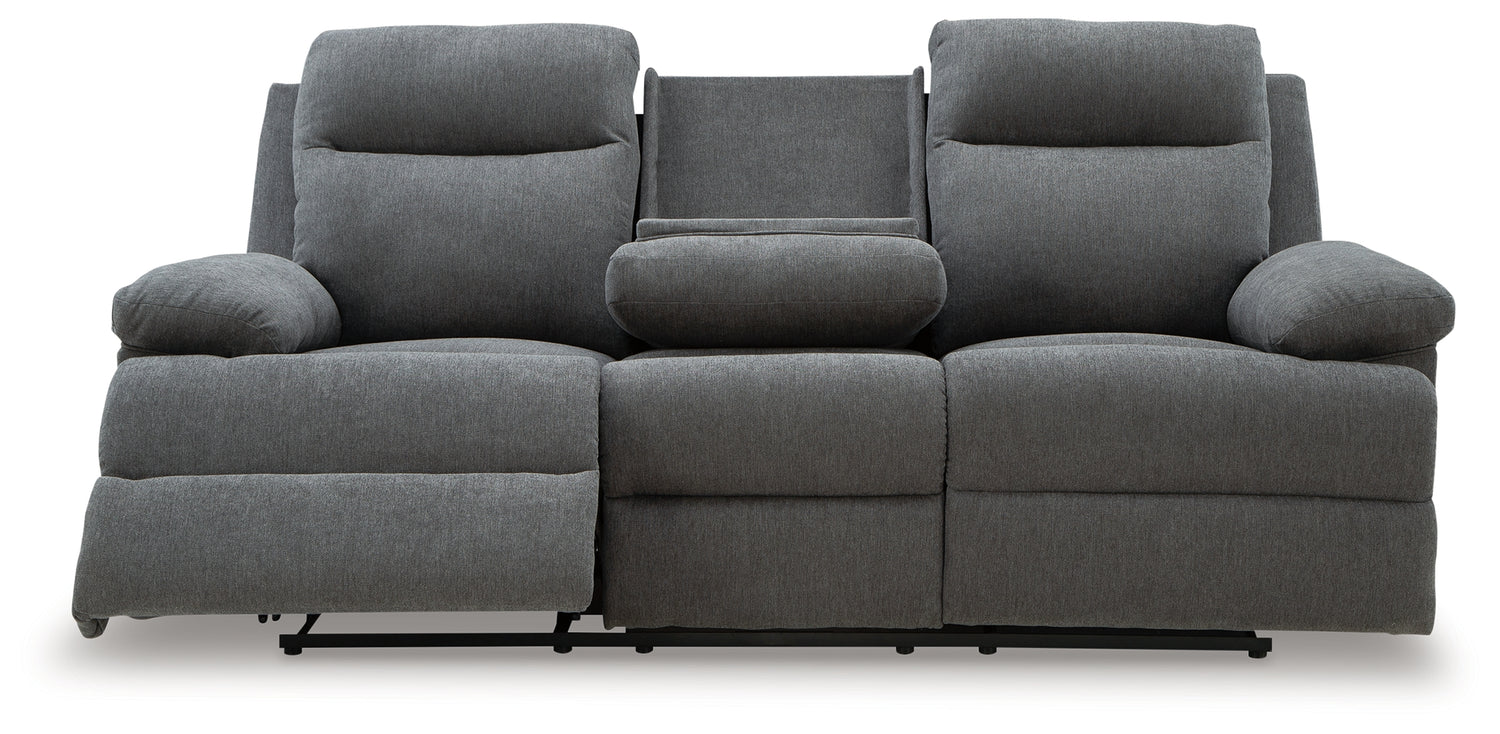 Side-Swipe Charcoal Reclining Sofa with Drop Down Table - PC9140689