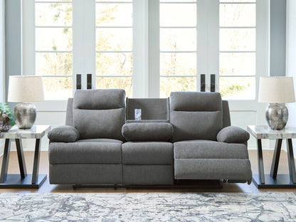 Side-Swipe Charcoal Reclining Sofa with Drop Down Table - PC9140689