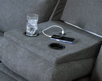 Side-Swipe Charcoal Reclining Sofa with Drop Down Table - PC9140689