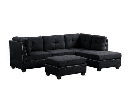 Sienna Boucle Black Sectional + Ottoman Set - Sienna Boucle Black