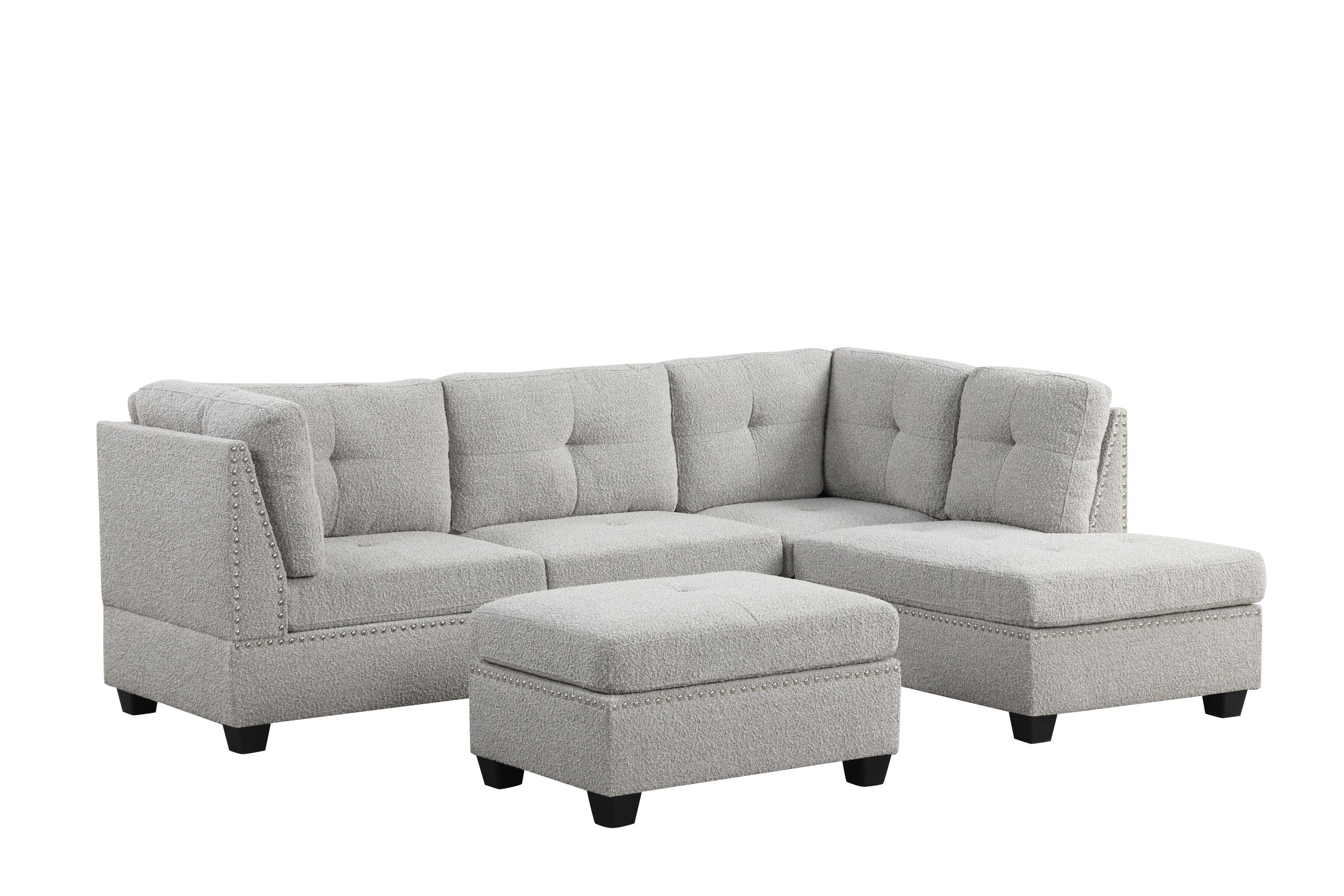 Sienna Boucle Gray Sectional + Ottoman Set - Sienna Boucle Gray