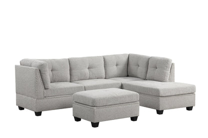 Sienna Boucle Gray Sectional + Ottoman Set - Sienna Boucle Gray