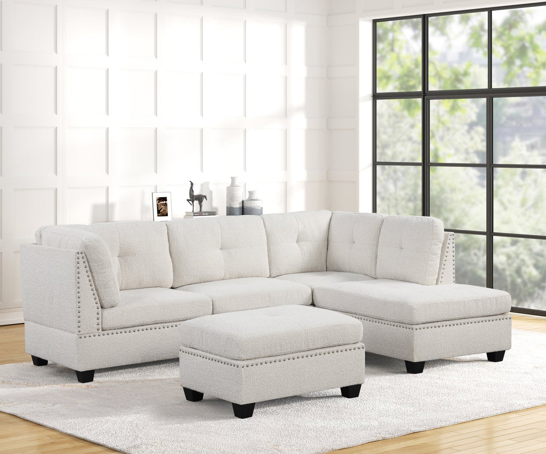 Sienna Boucle Sand Sectional + Ottoman Set - Sienna Boucle Sand