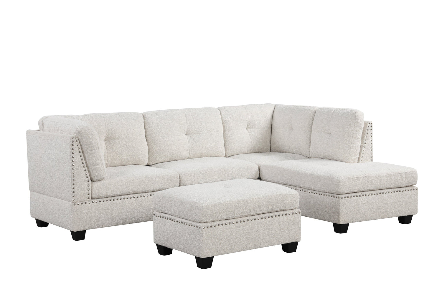 Sienna Boucle Sand Sectional + Ottoman Set - Sienna Boucle Sand