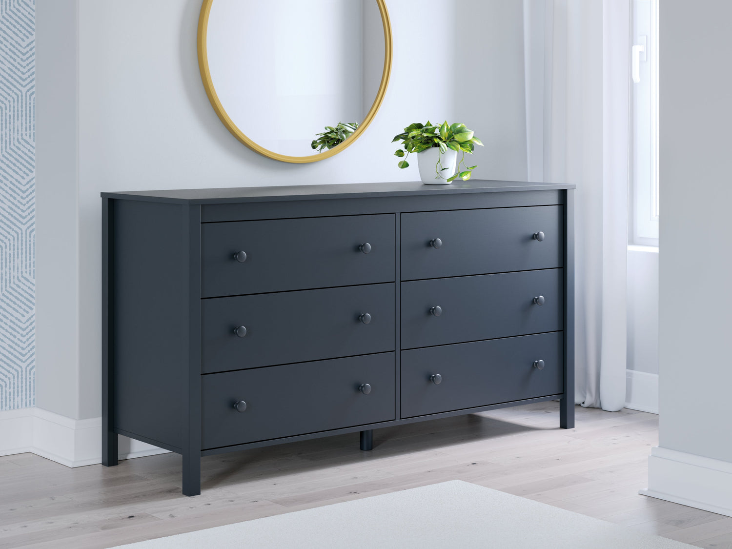 Simmenfort Full Panel Headboard with Dresser and 2 Nightstands in Navy Blue - PKG020610