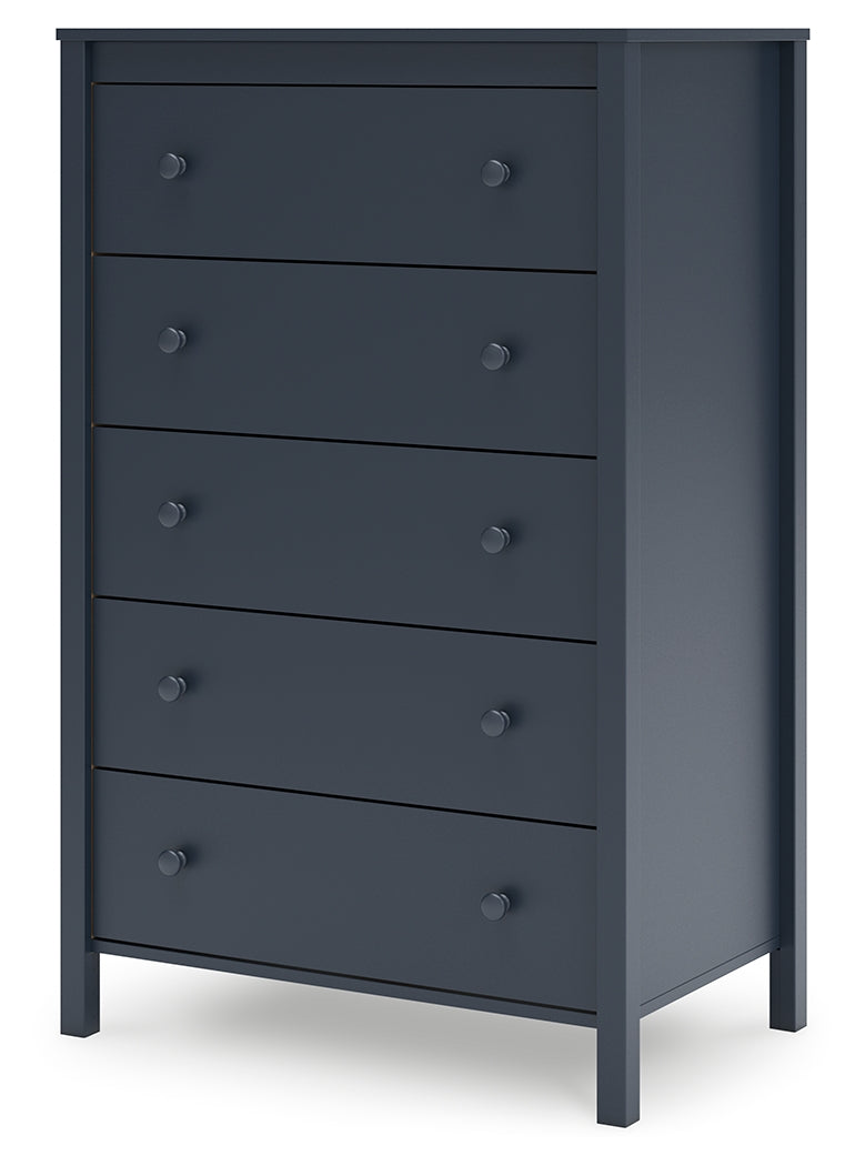 Simmenfort Full Panel Headboard with Dresser, Chest and 2 Nightstands in Navy Blue - PKG020611