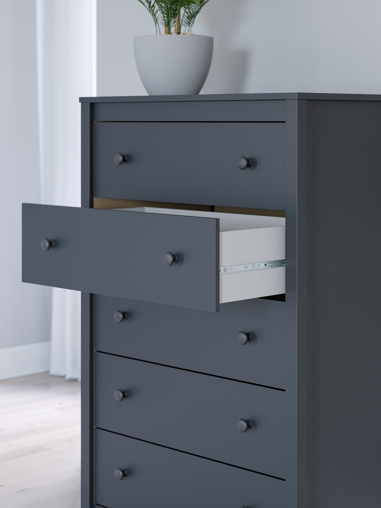 Simmenfort Full Platform Bed with Dresser and Chest in Navy Blue - PKG020627