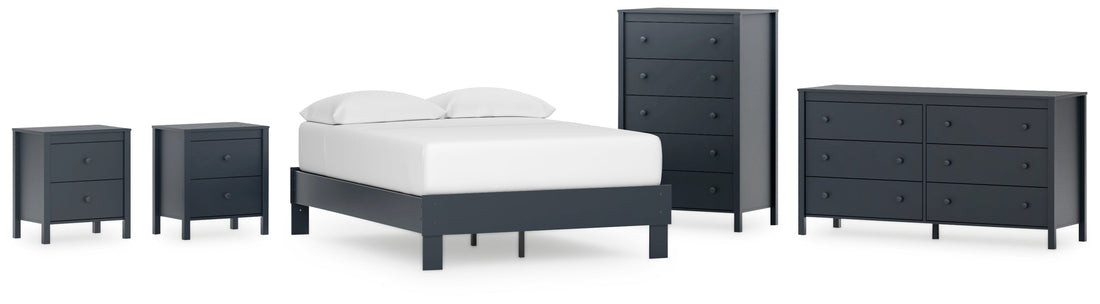 Simmenfort Full Platform Bed with Dresser, Chest and 2 Nightstands in Navy Blue - PKG020625