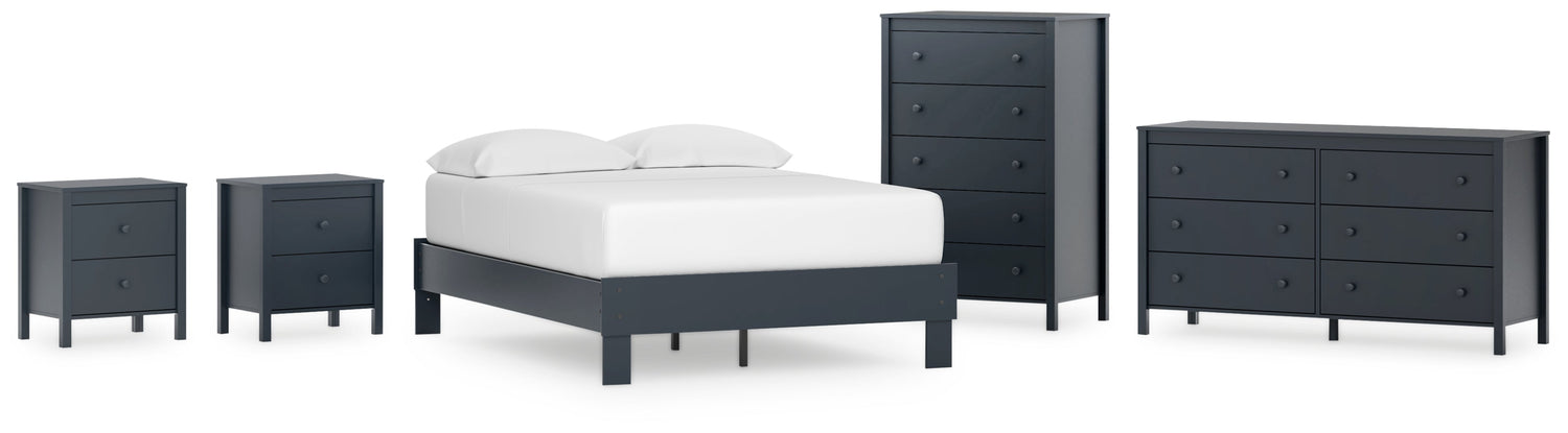 Simmenfort Full Platform Bed with Dresser, Chest and 2 Nightstands in Navy Blue - PKG020625