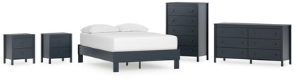 Simmenfort Full Platform Bed with Dresser, Chest and 2 Nightstands in Navy Blue - PKG020625