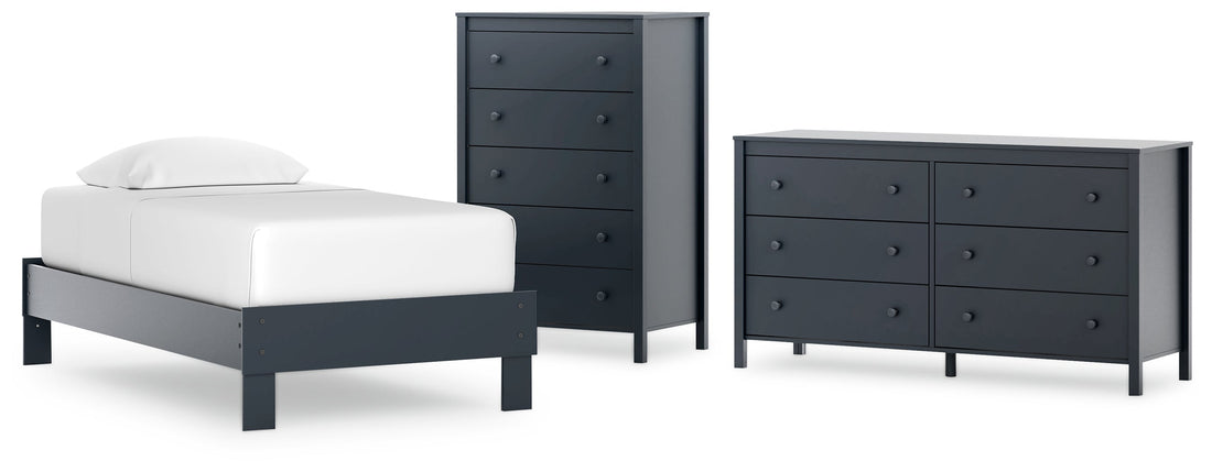 Simmenfort Twin Platform Bed with Dresser and Chest in Navy Blue - PKG020620