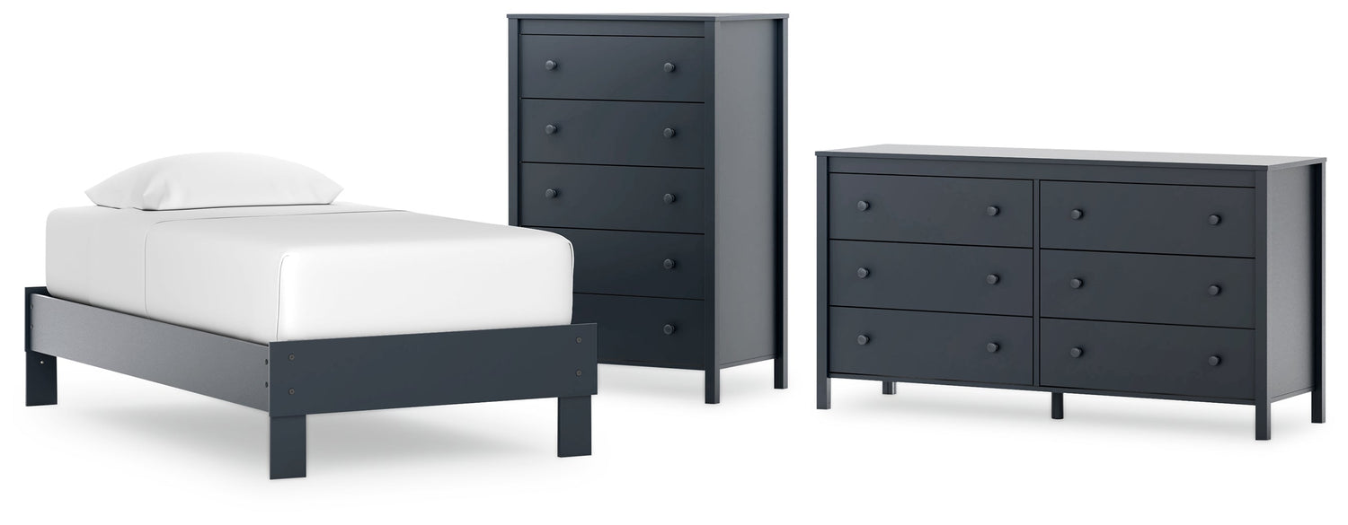Simmenfort Twin Platform Bed with Dresser and Chest in Navy Blue - PKG020620