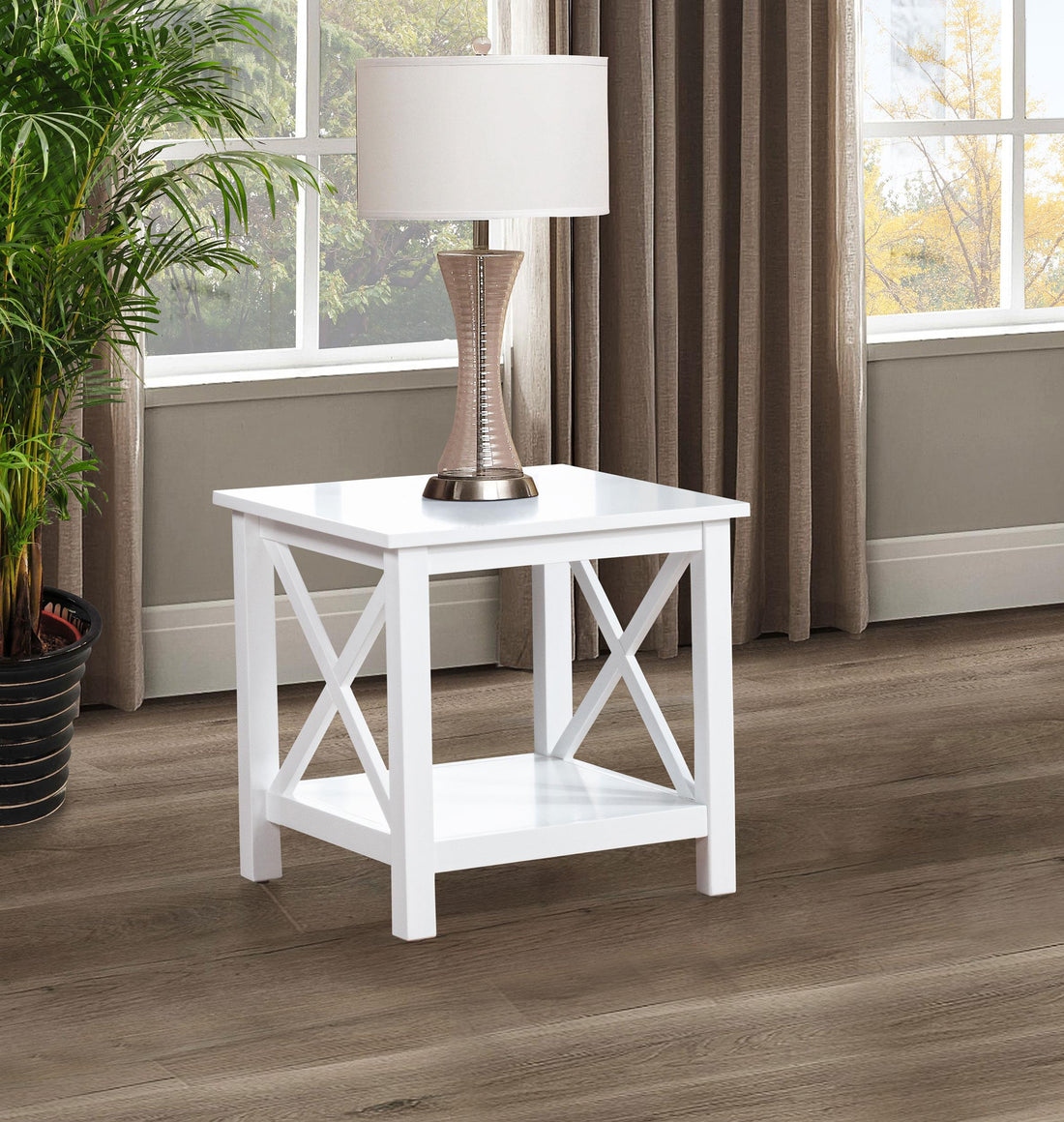Skyview Square Pine Wood Side End Table with Shelf White - 722087