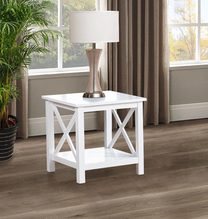 Skyview Square Pine Wood Side End Table with Shelf White - 722087