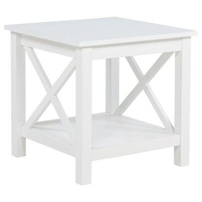 Skyview Square Pine Wood Side End Table with Shelf White - 722087