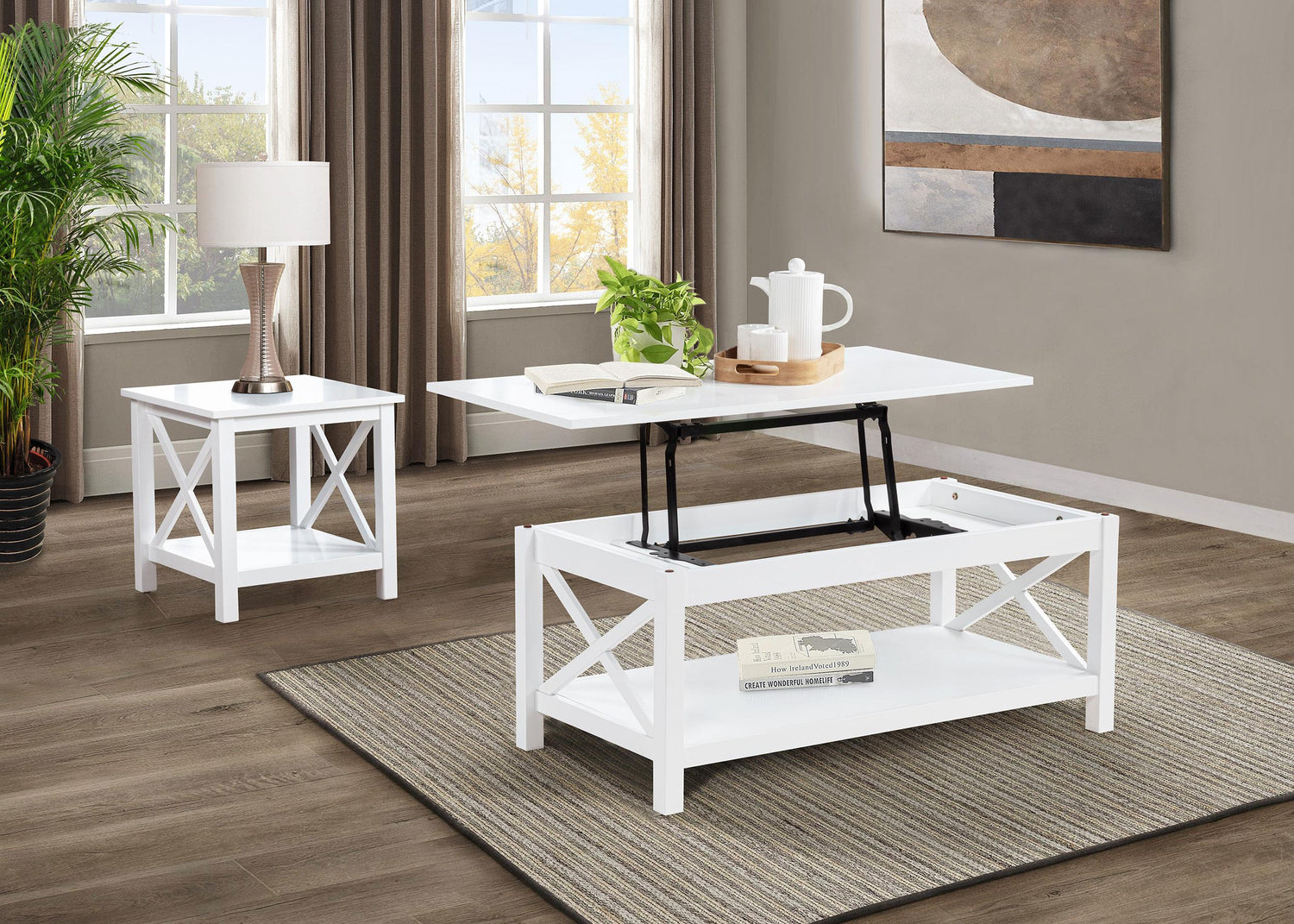 Skyview Square Pine Wood Side End Table with Shelf White - 722087