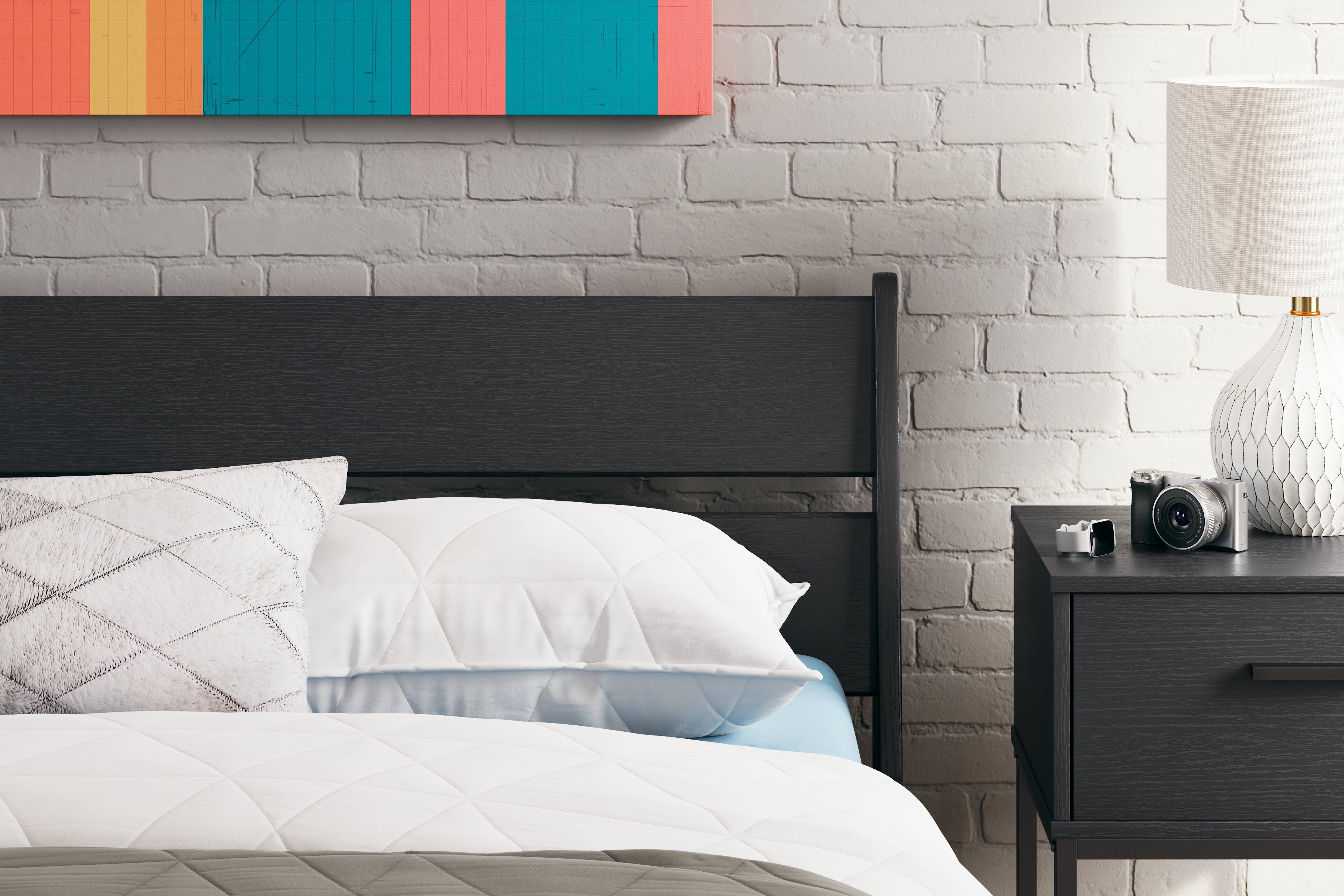 Socalle Full Panel Platform Bed with 2 Nightstands in Black - PKG019061