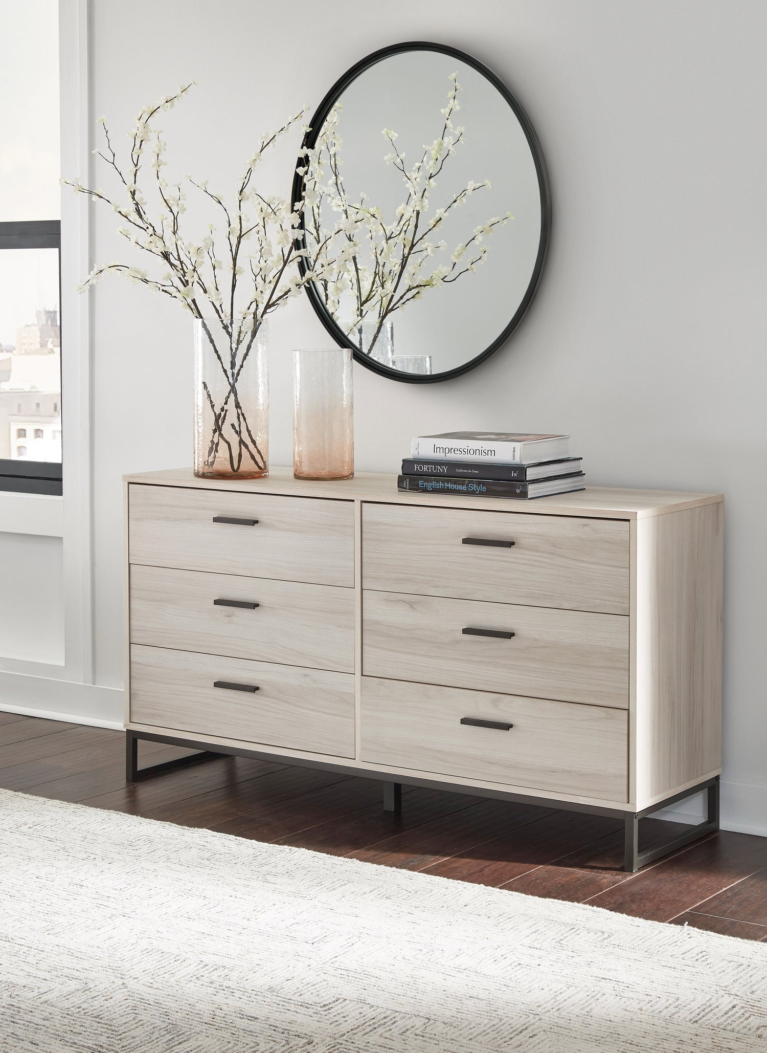 Socalle Light Natural Queen Panel Platform Bed with Dresser and Nightstand - EB1864B4