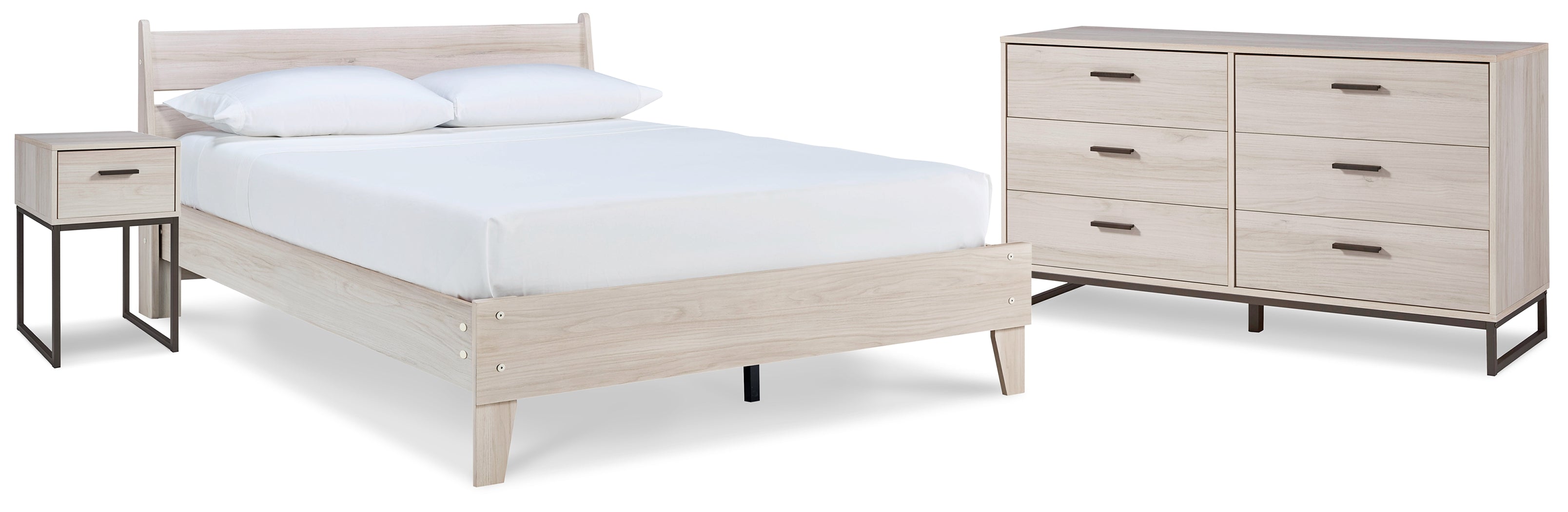 Socalle Light Natural Queen Panel Platform Bed with Dresser and Nightstand - EB1864B4